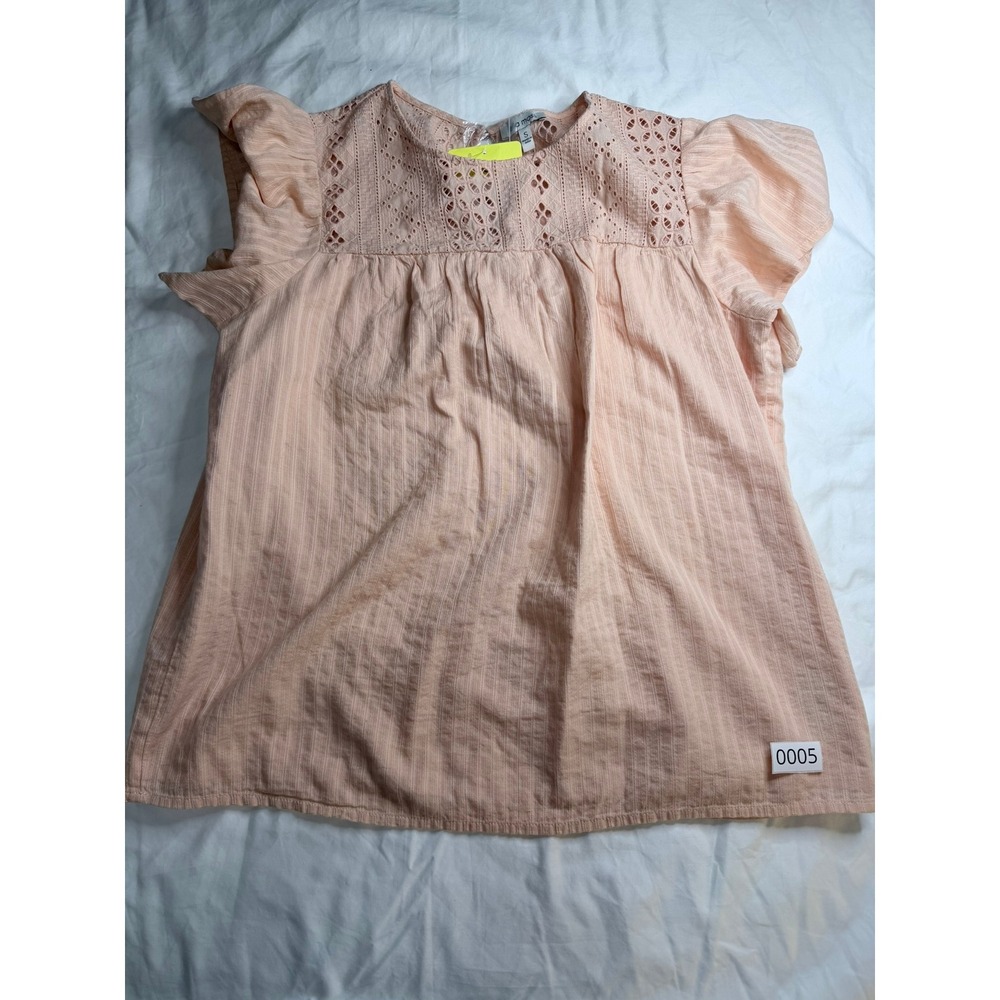 Ella Moss Womens Peach Eyelet Lace Flutter Sleeve Textured Blouse Small